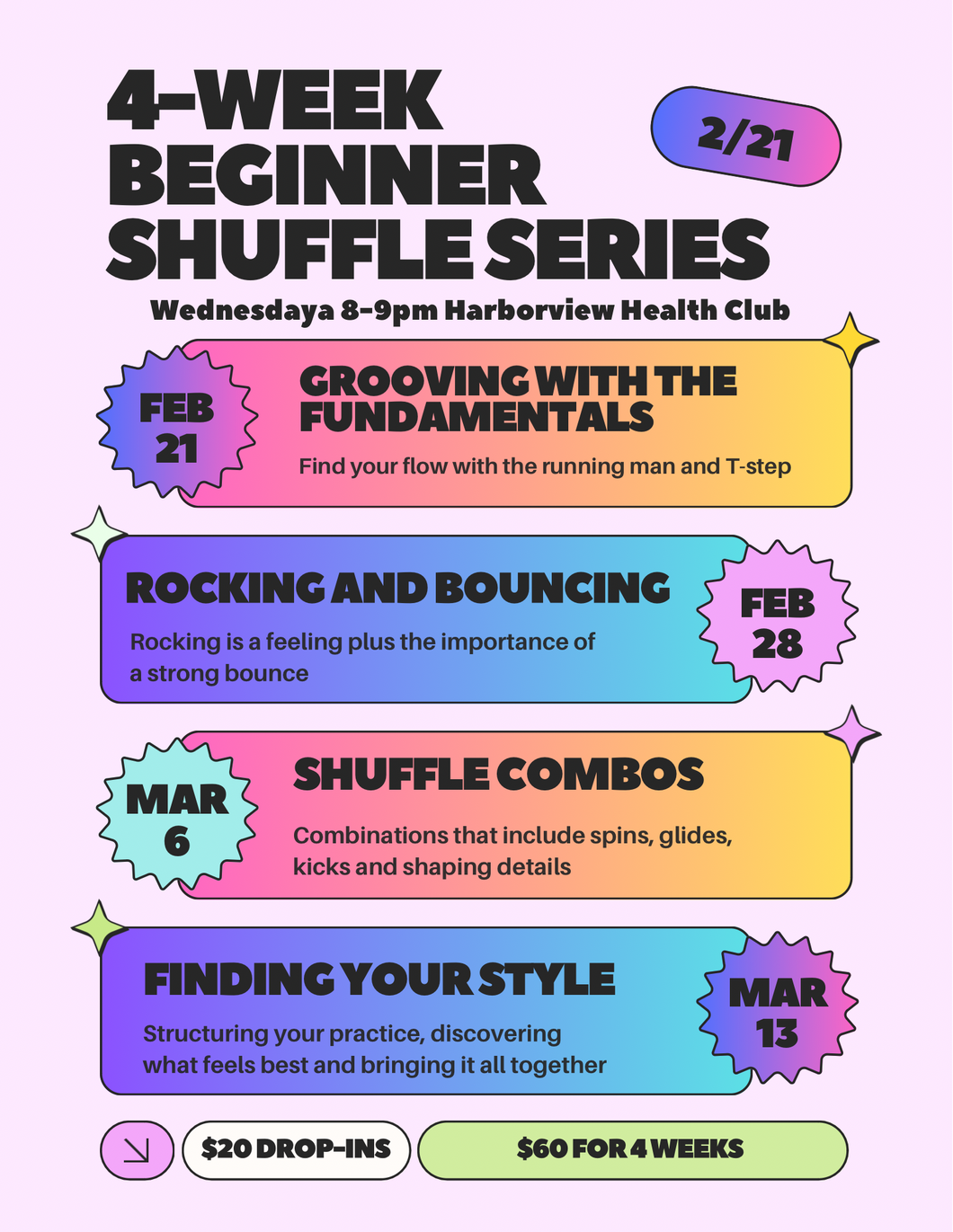 ONLY AVAILABLE FOR SELECTED STUDENTS - 4-Week Beginner Shuffle Series Drop-in $20